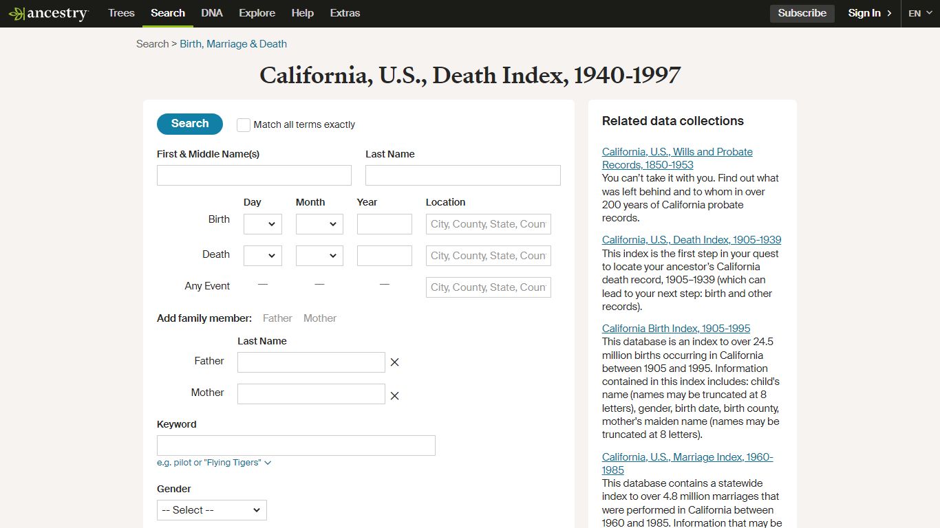 California, U.S., Death Index, 1940-1997 - Ancestry